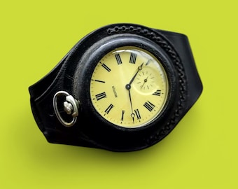 Antique handmade craft WWI times New black leather Strap Band Wristband For Pocket Watch 50 mm WWII, WW1, WW2, military