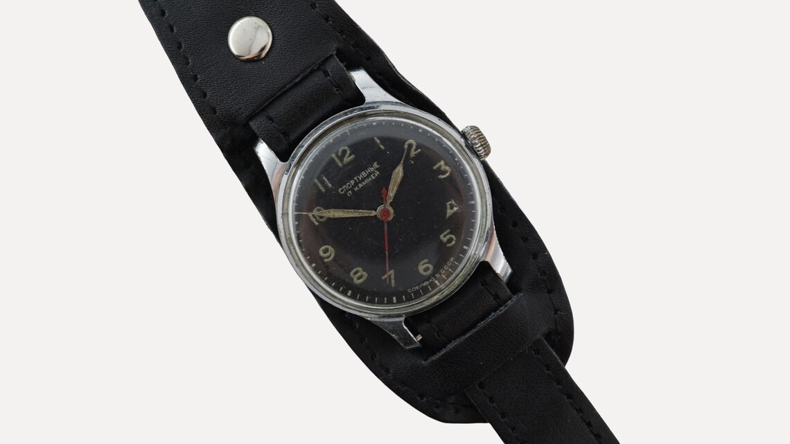 VTG early Sportivnie 1MChZ sports soviet watch 17j mechanical ussr wristwatch, civilian version of Sturmanskie, stop second, photo 2 sur 5