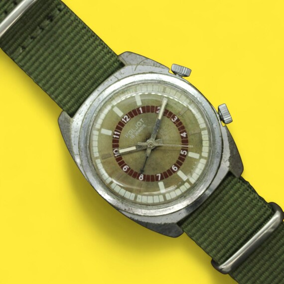 Vintage soviet military wristwatch POLJOT SIGNAL 18 jewels  mechanical vibro alarm dress watch BzBZBz cricket, gray dial SF
