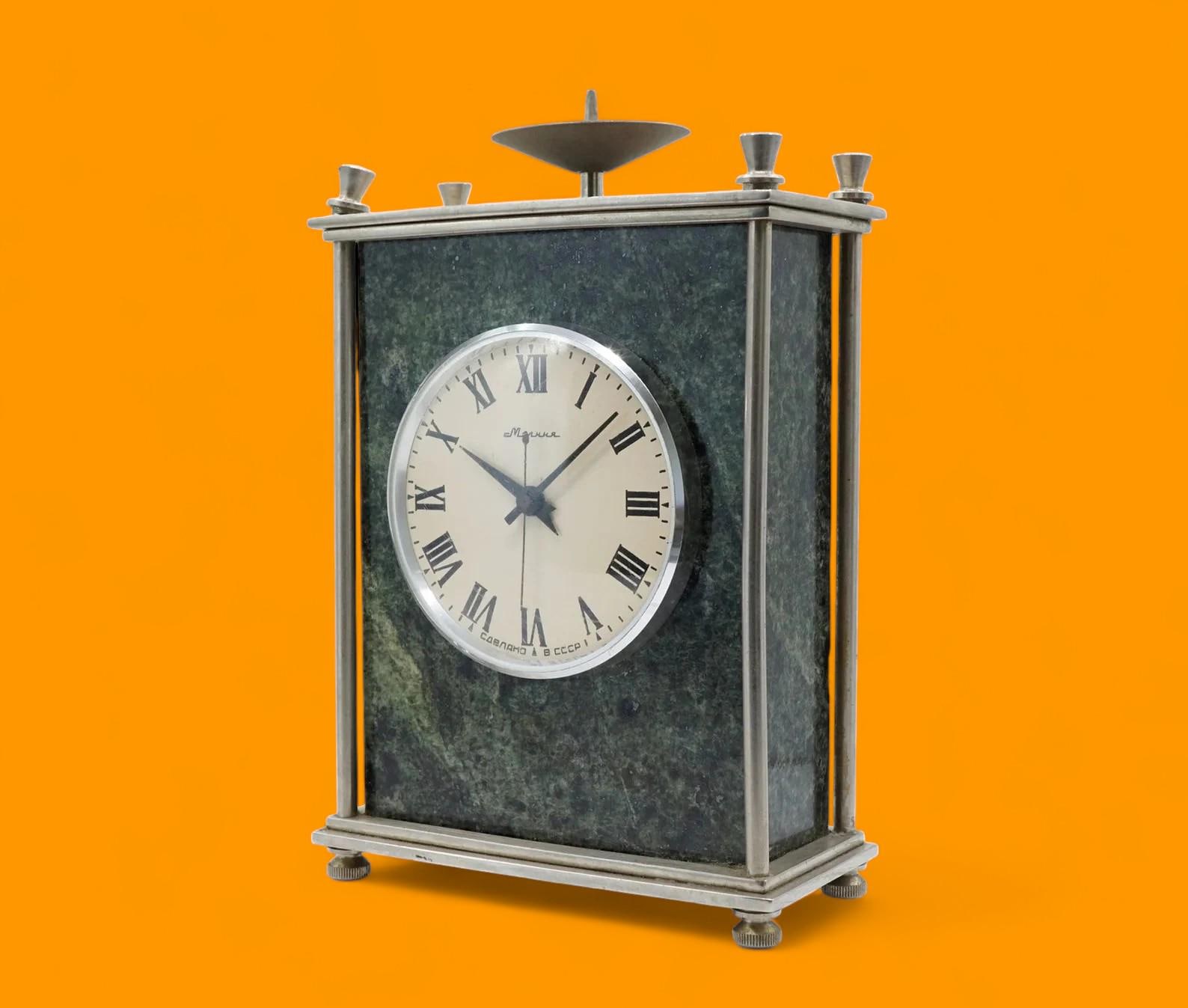 Vintage 1960s Soviet Mantel Marble Clock Molnija Mechanical USSR