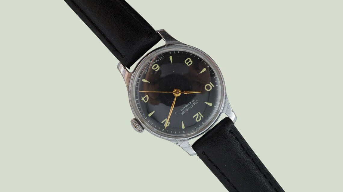 Sportivnie sports soviet military watch 1MCHZ mechanical wristwatch, black dial, civilian version of Sturmanskie, stop second, black dial, photo 3 sur 5
