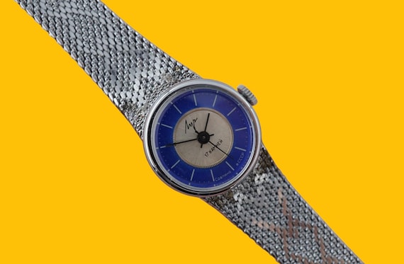 Vintage ladies watch Luch 15 jewels, mechanical soviet women's  wristwatch, braided bracelet