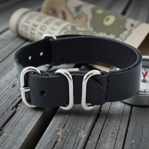 New black custom leather watch strap 20 mm lugs, Ukrainian military craft