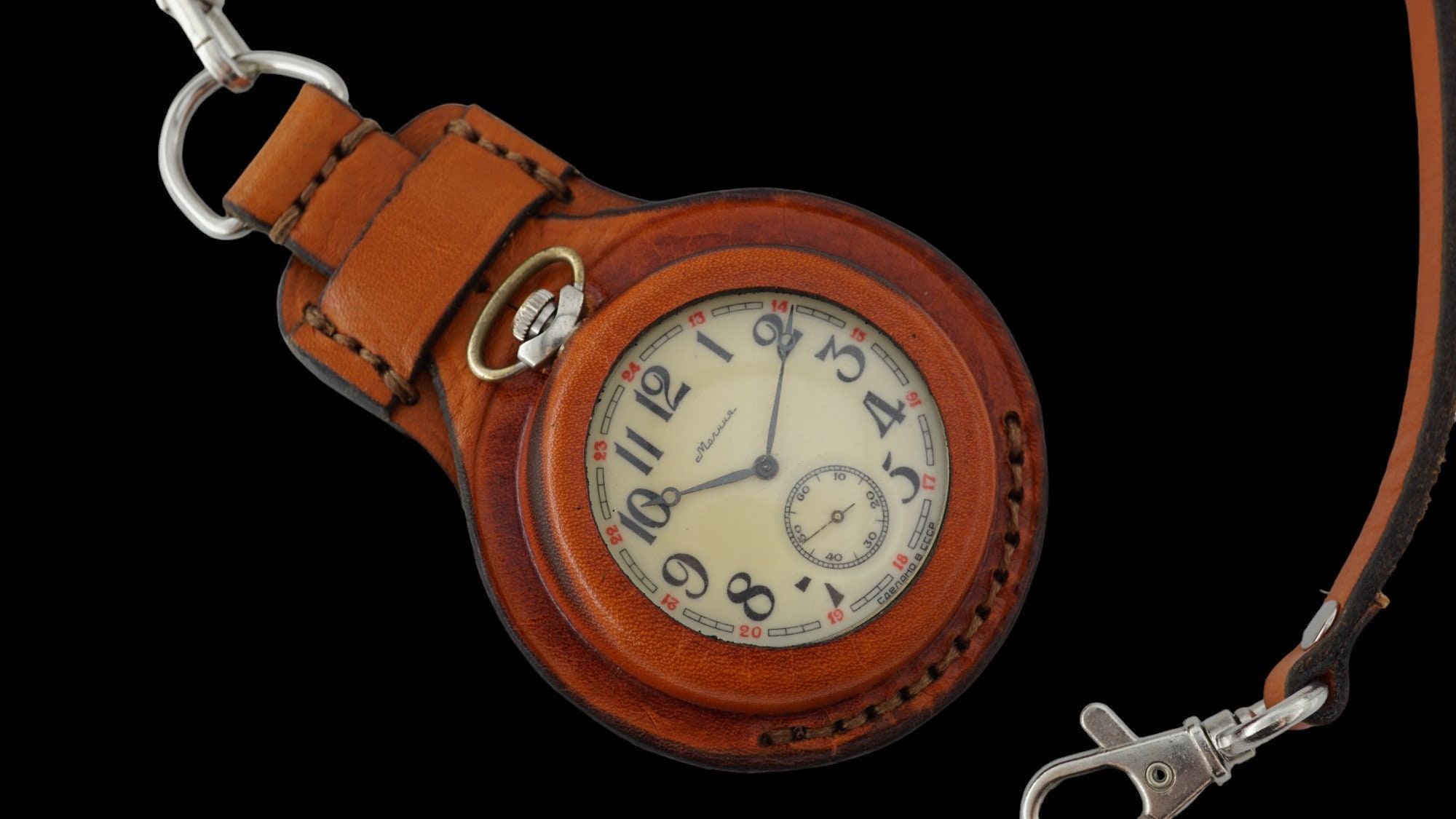New! WW1 Times New Leather Case for Pocket Watch 55mm WWII, Orange