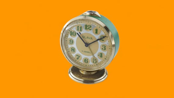 Vintage Slava 11 Jewels Alarm Soviet Clock Mechanical Manual
