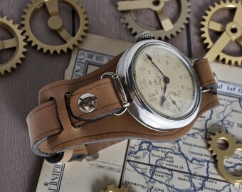 Craft Leather strap Band WRISTBAND for Kirovskie watch Kirovka 1MChZ military WWII, WWI, WW1, WW2, Steampunk