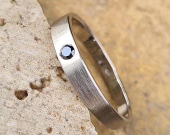 Anillo de oro de 18 quilates con diamante negro. Anillo de oro blanco para hombre con diamante natural.