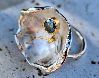 Bague Ancienne En Argent Massif 925 Avec Ambre - Taille 57