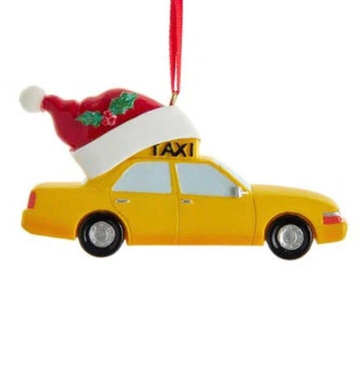 Taxi with Santa Hat Ornament
