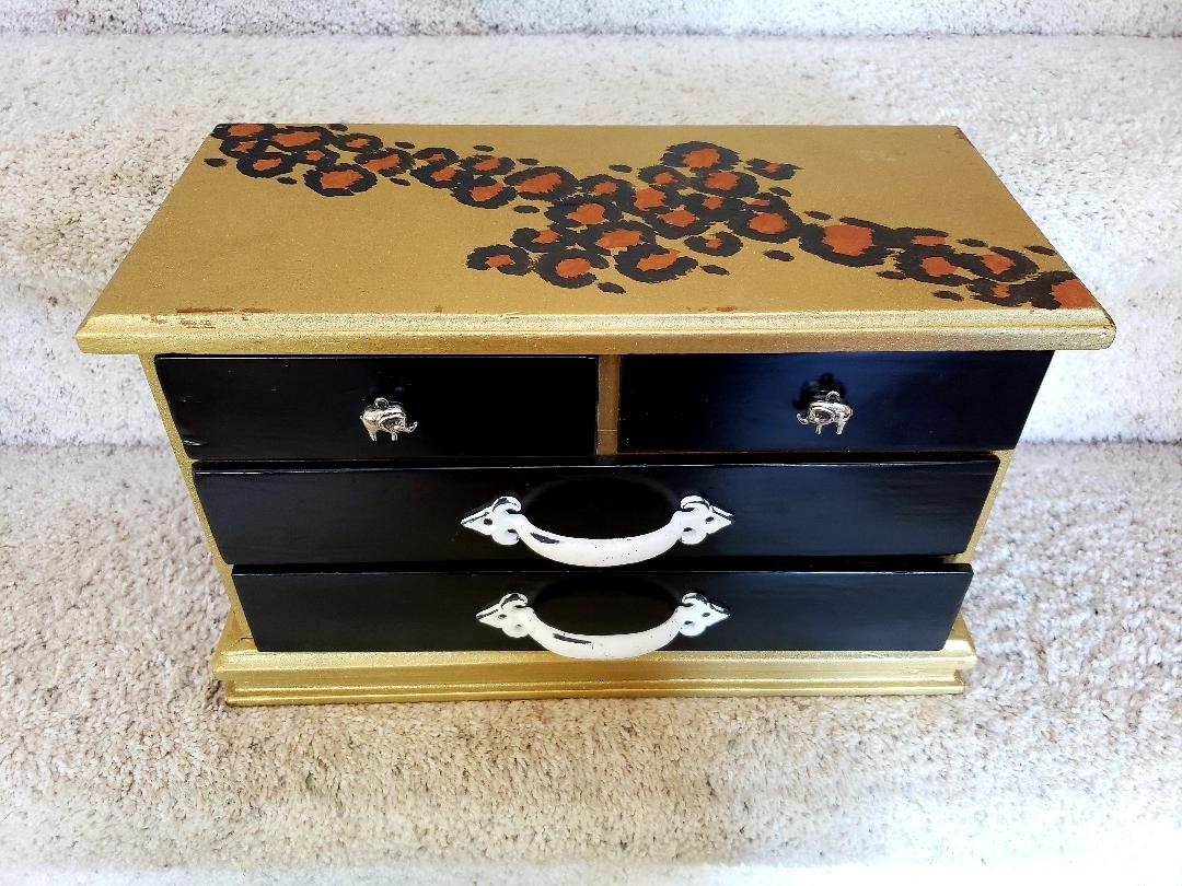 Leopard Jewelry Box Storage Box Leopard Storage Box Gold and Black