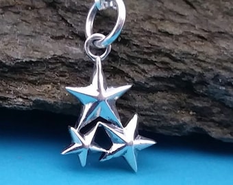 Stargazer Necklace, Sterling Silver Star Cluster Necklace, Tri Star Charm Jewelry