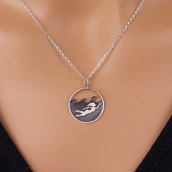 Swimmer Girl Necklace or Swimming Charm, Sterling Silver, Swimming Jewelry for women, beach lover, outdoor water sports