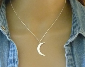 Moon Necklace - Sterling Silver Crescent Moon Charm in Sterling Silver Chain or Charm only, handmade, layering jewelry