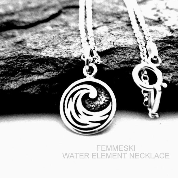 Water Necklace - Water Element Charm - Water Symbol Necklace - Sterling Silver - Four Elements Necklace