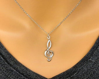 Treble Clef Pendant in Sterling Silver - Music Necklace,  Music Note charm, Gift for Music Teachers, Musicians, for her, for women, singers