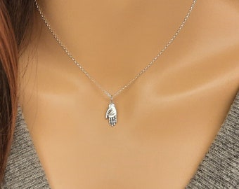 Silver Hand Necklace, Hand Charm, Hand Pendant