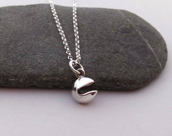 Tiny Fortune cookie necklace - Fortune cookie charm - Sterling silver secret message good luck jewelry pendant, for women, gift for her