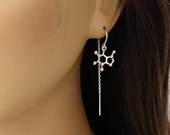 Caffeine Molecule Earrings, Threader Earrings, Sterling Silver, Coffee Lover Gifts, E6225