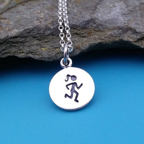 Runner Necklace - Running Girl Charm, Sterling Silver, Jogging Jewelry - Track Necklace - Gift for Her, women, girls, Outdoor Sports