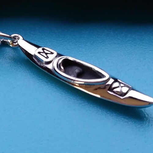 Lgu Sterling Silver Oxidized 3D Kayaker in Kayak Charm Pendant with Box Chain Necklace