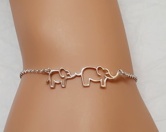 Mom Bracelet, Mama and Baby Elephant Anklet, Mothers Day Gift, Birthday Gift, Mothers Jewelry, Mother of the Bride, two 2 elephant