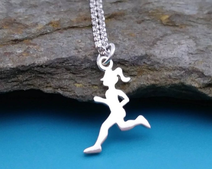 Running Girl Necklace, Sterling Silver Runner Jewelry, Sports, Fitness, Jogging Jewelry, Runner, Jogger Athlete Gifts