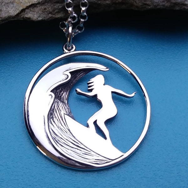 Surfer Necklace for women, Sterling Silver Surfer Charm, Surfing Necklace, Gift for girl surfer, surfer pendant, surfing jewelry