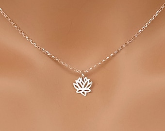 Tiny Lotus Necklace, Lotus Flower Necklace, Yoga Jewelry, Namaste Necklace, Silver Dainty Tiny Necklace for Women, Birthday Gifts