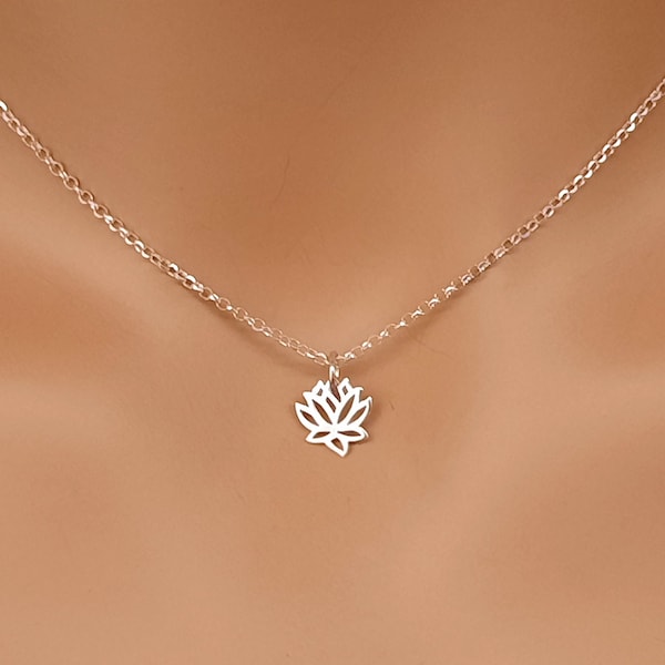 Tiny Lotus Necklace, Lotus Flower Necklace, Yoga Jewelry, Namaste Necklace, Silver Dainty Tiny Necklace for Women, Birthday Gifts