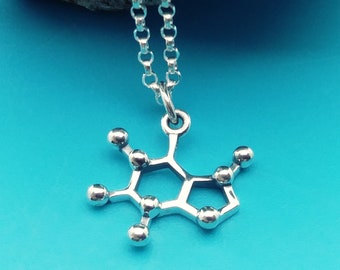 Caffeine molecule necklace, Sterling Silver Charm, coffee lovers gift