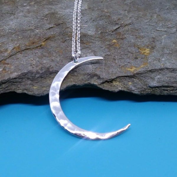 Crescent Moon Charm or Necklace, Sterling Silver Jewelry, Hammered Moon, Celestial Jewelry, Moon Pendant, Talisman Jewelry
