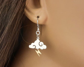 Cloud with Lightning bolt Earrings, Cloud Jewelry, Gift For women, Weather Earrings - E6061