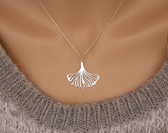 Ginkgo Necklace - Ginkgo Leaf Charm 925 Sterling Silver - Dainty Necklace for Women - Birthday Christmas Graduation Gift for Girls Teens