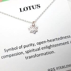 Collier petit lotus en argent carte de message de transformation de l'éveil spirituel, anniversaire de remise des diplômes cadeaux de Noël femmes sœurs amies