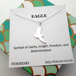 Eagle Necklace, Message Card Symbol of insight freedom determination, Silver Eagle Necklace for Women, Birthday Christmas Graduation Gifts