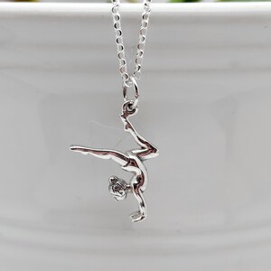 Gymnastics Necklace or Gymnast Charm Gymnastics Jewelry for Girls, Sterling Silver Gymnastic Pendant, Dance Recital gifts S1505 image 2