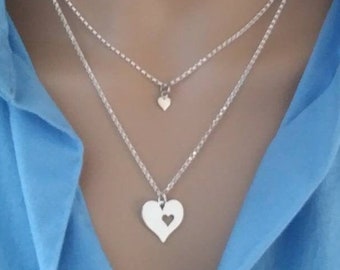 Two Heart Necklace Set - Sterling Silver Charms, Mothers Day Gift, for Mom and  Child, mommy, women, her, mama jewelry