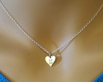 Lil sis necklace, Lil sis necklace, Bis sis charm, bis sis necklace, little big sisters necklaces, Heart Charm Necklace