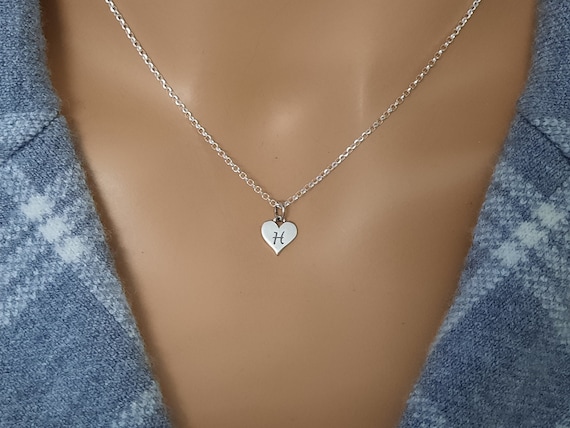 Sterling Silver Letter H Necklace, H Pendant, Initial H in
