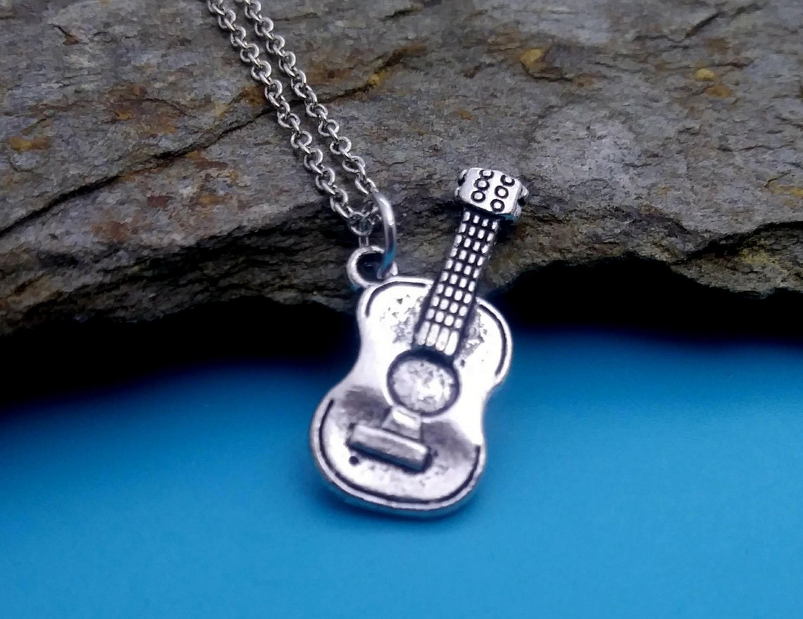 Guitar Charm Necklace Silver Music Jewelry Gift for Music Etsy