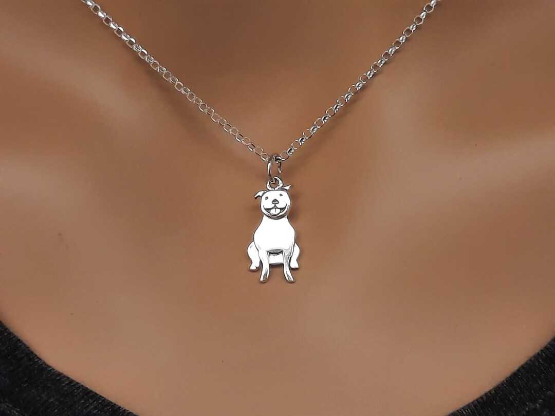 Sterling Silver Pitbull Dog Necklace, Dog Lover Gift, Pit Bull Owner