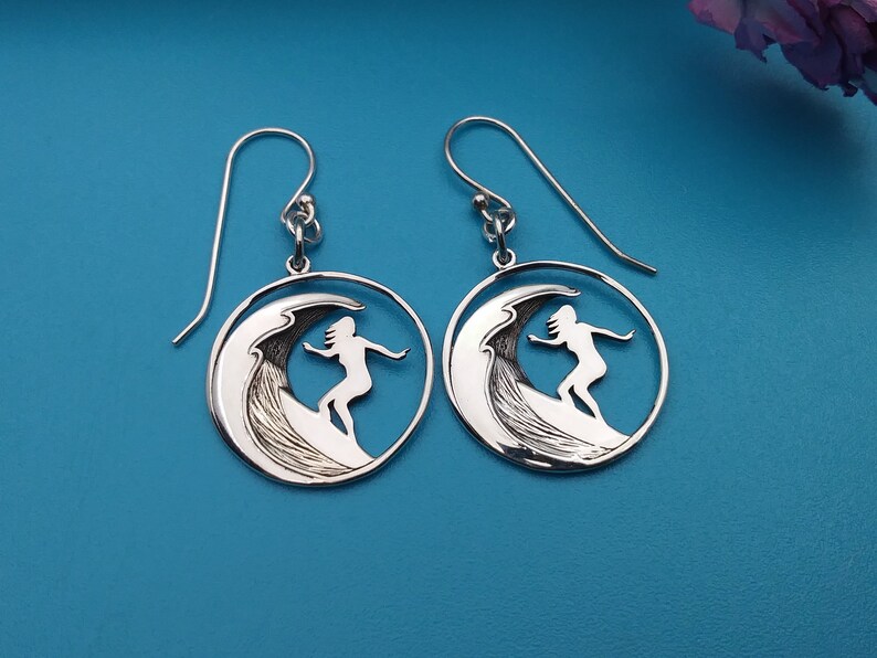 Girl Surfer Earrings Surfing Gift for Girls or Women Ocean Etsy