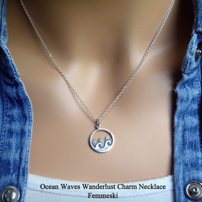 Waves Necklace 925 Sterling Silver Ocean Waves Pendant Etsy
