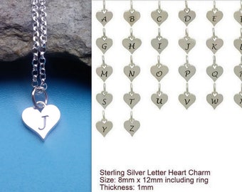 Tiny Heart Necklace, Initial Charm - Sterling Silver, Gift for Her, For Women, Letter Charm