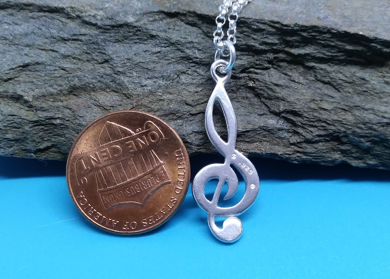 Treble Clef Necklace or G Clef Charm Sterling Silver Music Etsy