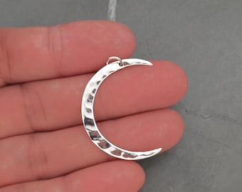 Crescent Moon Charm or Necklace, Sterling Silver Jewelry, Hammered Moon, Celestial Jewelry, Moon Pendant, Talisman Jewelry