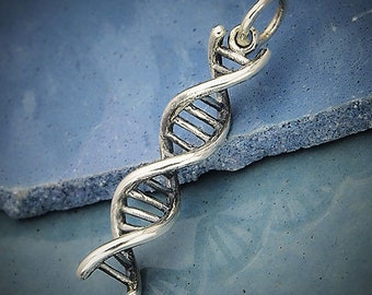 Sterling Silver DNA Charm or DNA necklace, biology, molecule, genetic code pendant, science, gift for women, scientist, biologist, geometric