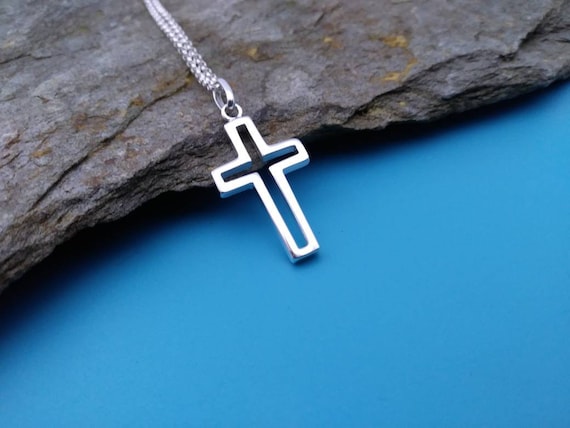 Silver Cross Necklace for Men and Women 925 Sterling Open Cross