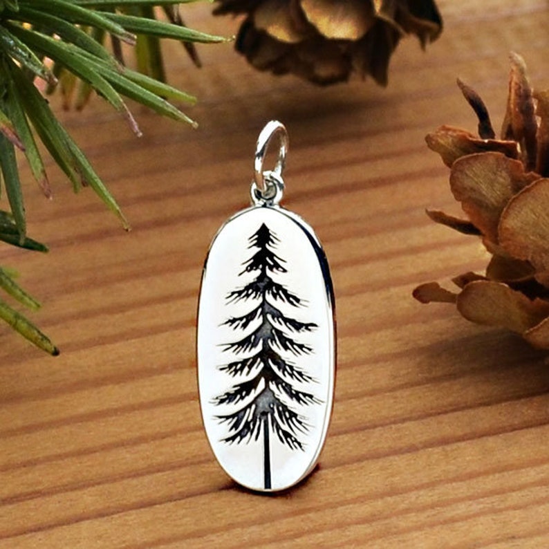 Pine Tree Necklace 925 Sterling Silver Plant and Trees Etsy