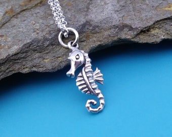 Seahorse Charm or Seahorse Necklace, Sterling Silver, Nautical Jewelry, Ocean Lover, Beach Charm gift, For her, for women, kids, girls